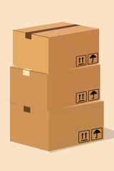 Securely stack cardboard boxes for moving services and shipping logistics with fragile handling stickers