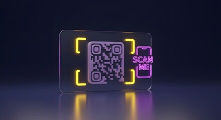 Futuristic Digital QR Code 'SCAN ME' with Neon Glow and Smartphone Icon