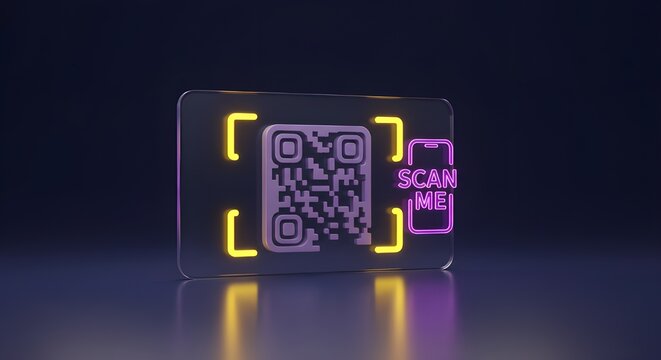 Neon QR Code with "Scan Me" Text | Modern Technology Scan Symbol for Business, Marketing, and Retail