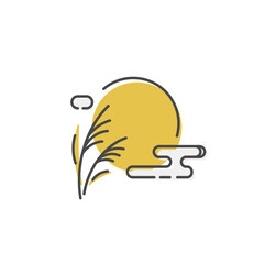 満月とススキのアイコン。秋のお月見 (線画・ベクター)