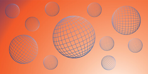 Floating Spheres with Grid-Like Texture and Gradient Orange Background.