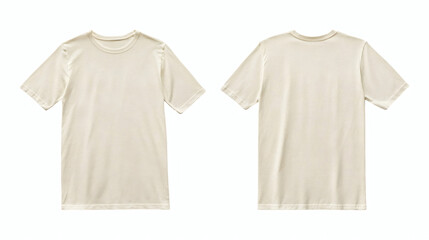 Plain Cream T-shirt mockup, short sleeves, round neckline, front and back views, basic apparel design for clothing presentation on white background