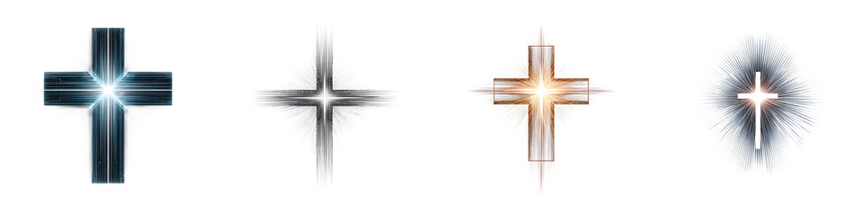 Obraz premium Collection of Glowing Christian Cross Symbols on White