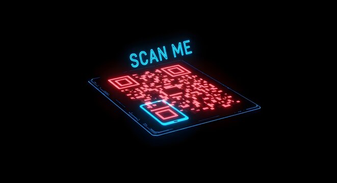 Scan Me QR Code in Red and Blue Neon | Digital Mobile Payment Technology for Business Marketing Materials and Advertisements