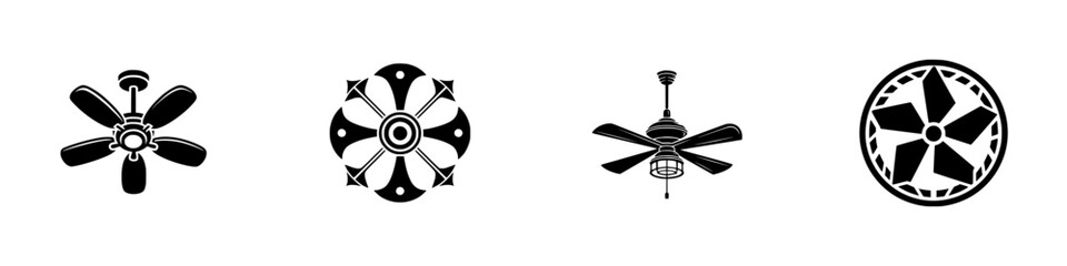 Fototapeta premium Ceiling fan icons and decorative circular motifs, minimalist monochrome icons
