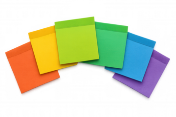 Six colorful sticky notes forming a semicircle on a transparent background, ideal for leaving messages or reminders