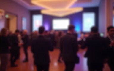 Blurred Corporate Event Reception - Reception area of a corporate event with attendees blurred in the background. High quality
