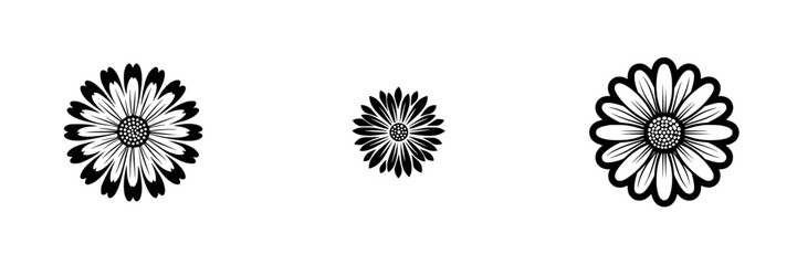 Fototapeta premium Black and white daisy flower graphic elements, simple floral design, minimalist monochrome icons