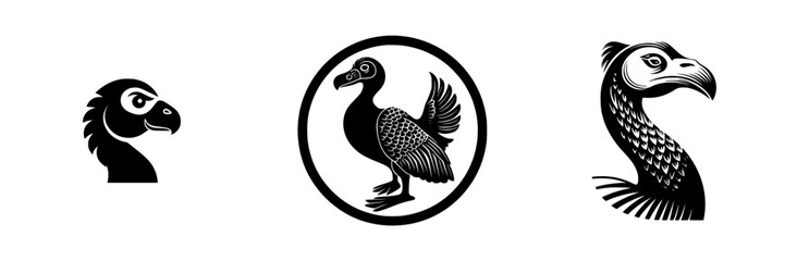 Stylized Dodo Bird Graphics Collection, minimalist monochrome icons © Andrei