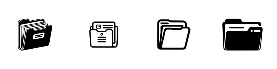 Folder Icons with Documents and Checkmarks, minimalist monochrome icons