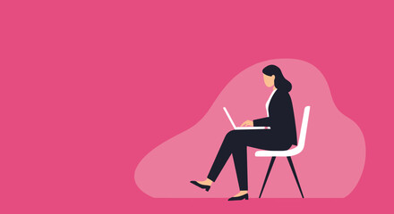 Focused businesswoman working on laptop, representing online tasks, remote work, or digital productivity. Ideal for business, education, or freelance concepts.