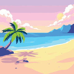 Palm tree on sandy tropical island beach