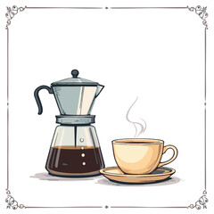 Coffee pot with ceramic cup illustration