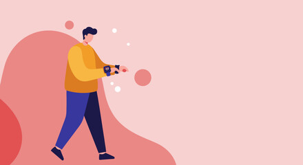 A man checking his smartwatch while walking, symbolizing modern fitness tracking, digital health, and active lifestyle. Ideal for technology, wellness, and app concepts.