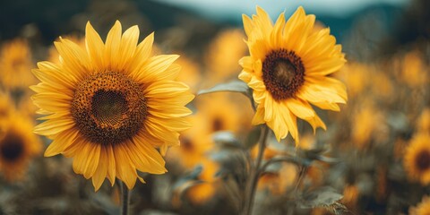 Obraz premium The Sunflowers in a Golden Field Bathed in Warm Summer Sunlight
