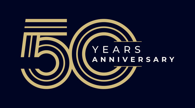 50 Years Anniversary design vector illustration. Unique 50 years logo design template. In gold color