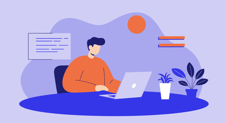 Remote worker focused on laptop at a modern desk, illustrating online learning, digital business, and flexible lifestyle. Great for tech and education concepts.