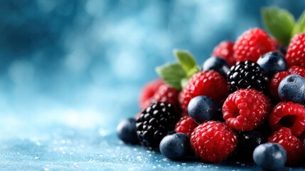 A delicious arrangement of various berries including raspberries, blueberries, and blackberries, emphasizing freshness and colorful presentation for food lovers and health enthusiasts.