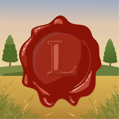 Red seal wax with alphabet letter L vector