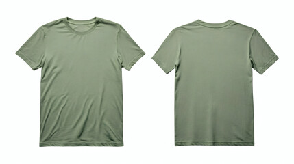 Plain light green T-shirt mockup, short sleeves, round neckline, front and back views, basic apparel design for clothing presentation on white background