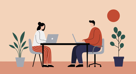 Professionals working on laptops in a modern office. Represents collaboration, remote work, and digital productivity. Ideal for business and technology.