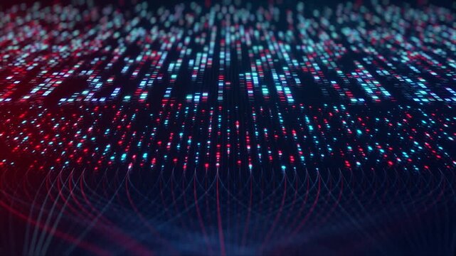 Neural Network Big Data Flow Visualization, Binary Code Matrix, AI Machine Learning Abstract Background, Quantum Computing, Cyber Security, Futuristic Technology Artificial Intelligence Digital Grid - Powered by Adobe