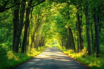 Obraz premium Sunlit forest road in summer