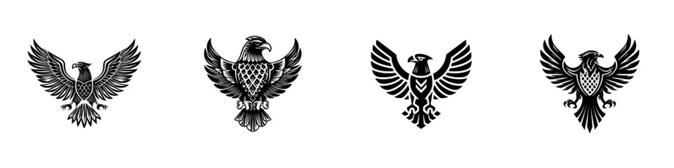 Heraldic Eagle Emblem with Spread Wings and Talons, minimalist monochrome icons