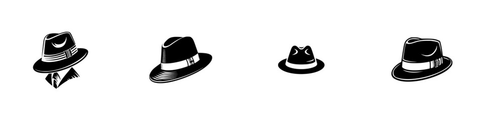Vintage Fedora Hats Headwear Fashion Accessories, minimalist monochrome icons