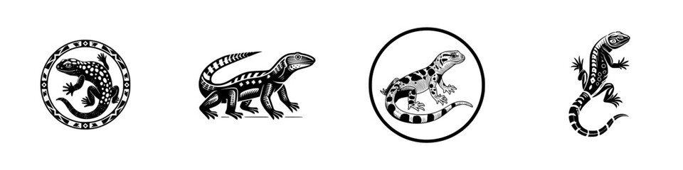 Tribal Gecko Lizard Art, minimalist monochrome icons