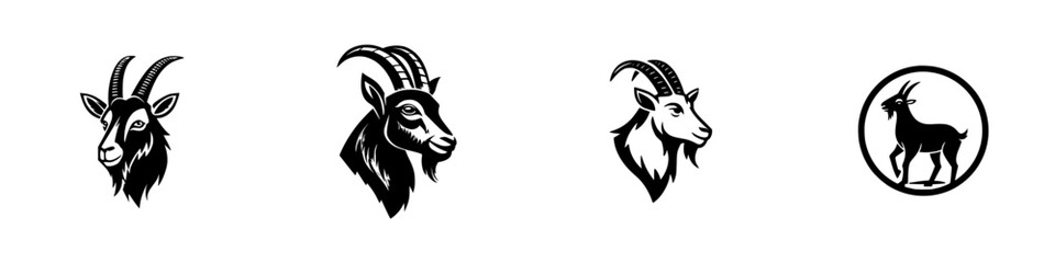 Goat Head and Body Silhouettes Collection, minimalist monochrome icons