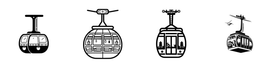 Cable Car Gondola Icons, minimalist monochrome icons © Andrei