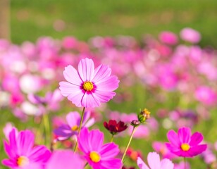 Pink cosmos flowers in a field (1)