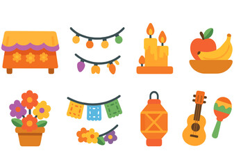 Festive Altar Icons. Flat vector mini-illustrations festive altar in colors children's illustrations: decorated altar cloth,