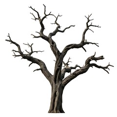 Fototapeta premium Striking Silhouette of a Bare, Weathered Tree Against White Backdrop.