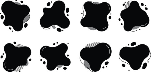 Vector set of abstract black liquid blob shapes with fluid design elements on white background
