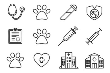 Veterinary Care Outline Icons for Pet Healthcare