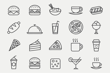 Food and Drink Outline Icons A Collection of 24 Line Art Designs