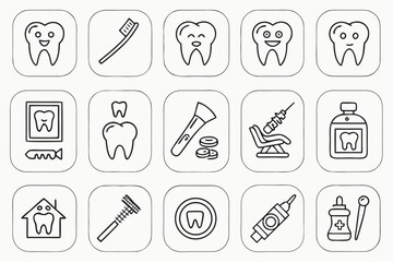 Dental Care Outline Icons A Comprehensive Set of Vector Illustrations for Websites and Applications