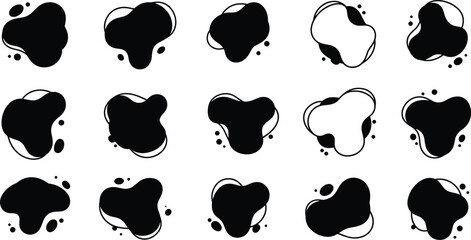 Vector set of abstract black and white splash and ink blot designs in various shapes
