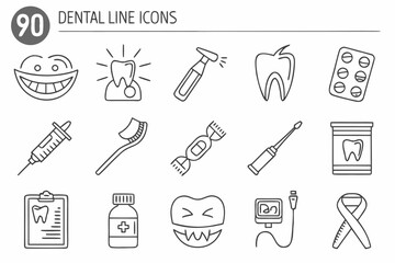 Fototapeta premium 90 Dental Line Icons Outline-Icons for Dentistry Professionals