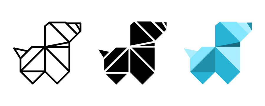 Fototapeta Dog icon set. A set of minimalist style dog illustrations, featuring geometric lines and simple shapes. Perfect for logo designs, icons, or graphic elements. Available in three different styles