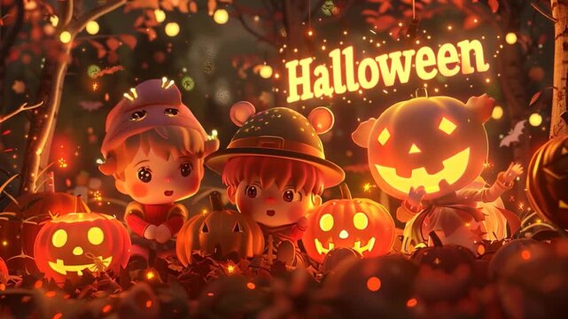 AI generated video of a Halloween family, with smiling faces, playful atmosphere, spooky yet fun vibe, perfect balance of cute and eerie.