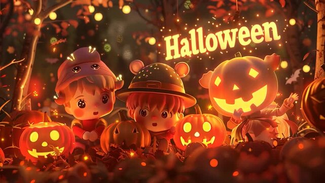 AI generated video of a Halloween family, with smiling faces, playful atmosphere, spooky yet fun vibe, perfect balance of cute and eerie.