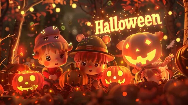 AI generated video of a Halloween family, with smiling faces, playful atmosphere, spooky yet fun vibe, perfect balance of cute and eerie.