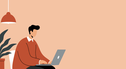 A person focused on working or studying on a laptop in a modern home or office setting. Ideal for remote work, online education, or digital lifestyle concepts.