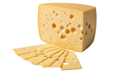 Isolated Swiss Cheese Wedge and Slices