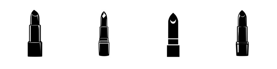 Multiple lipstick designs showcasing diverse styles in a minimalist black and white aesthetic