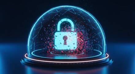 Digital Lock with Cybersecurity Shield Abstract Concept of Data Protection, Secure Online Networks, and Advanced Internet Safety Technology