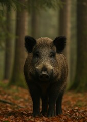 Wild boar in autumn forest
